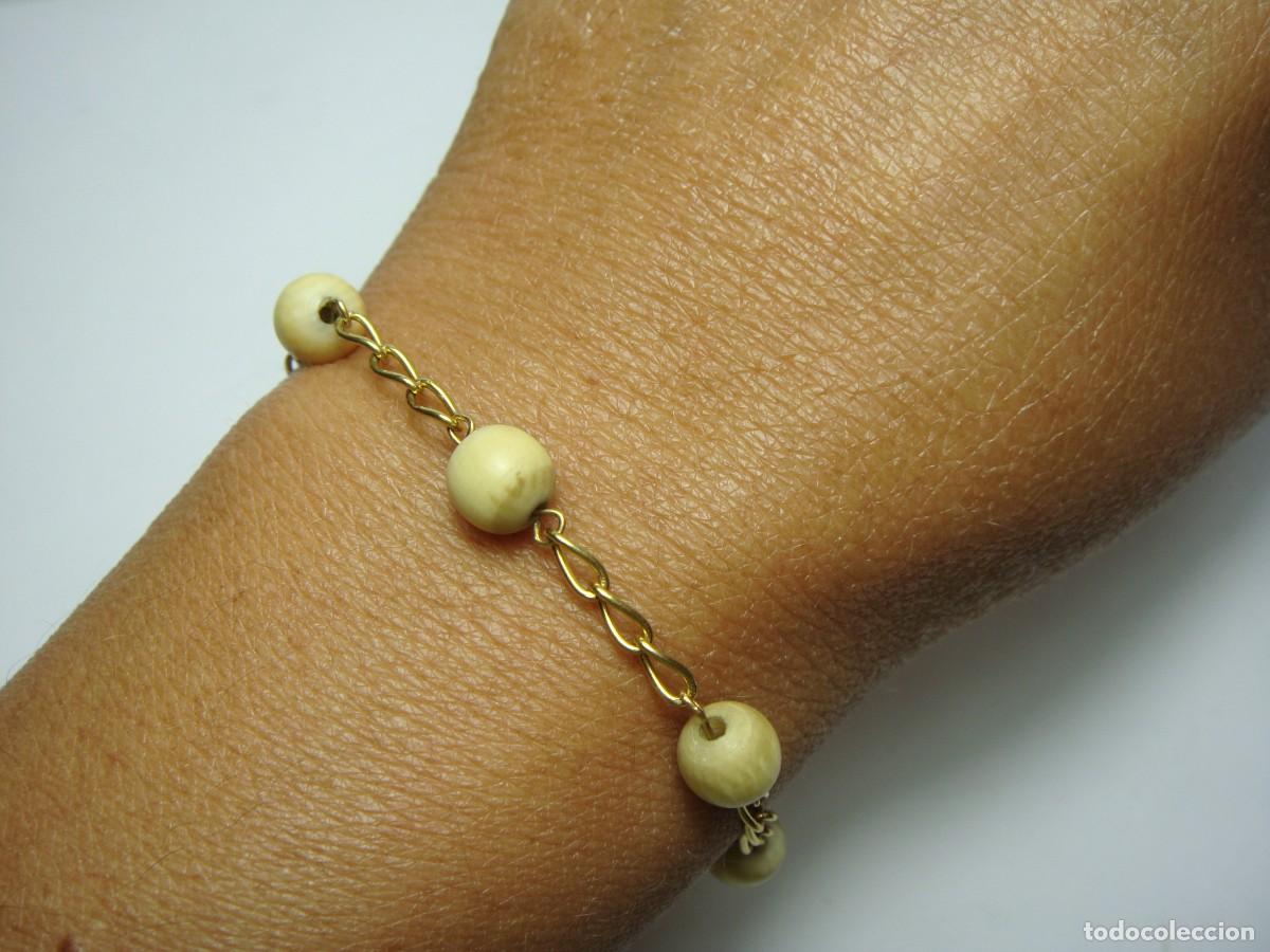 Joyeria: Pulsera en oro de 18 k con cuentas de hueso - Foto 3