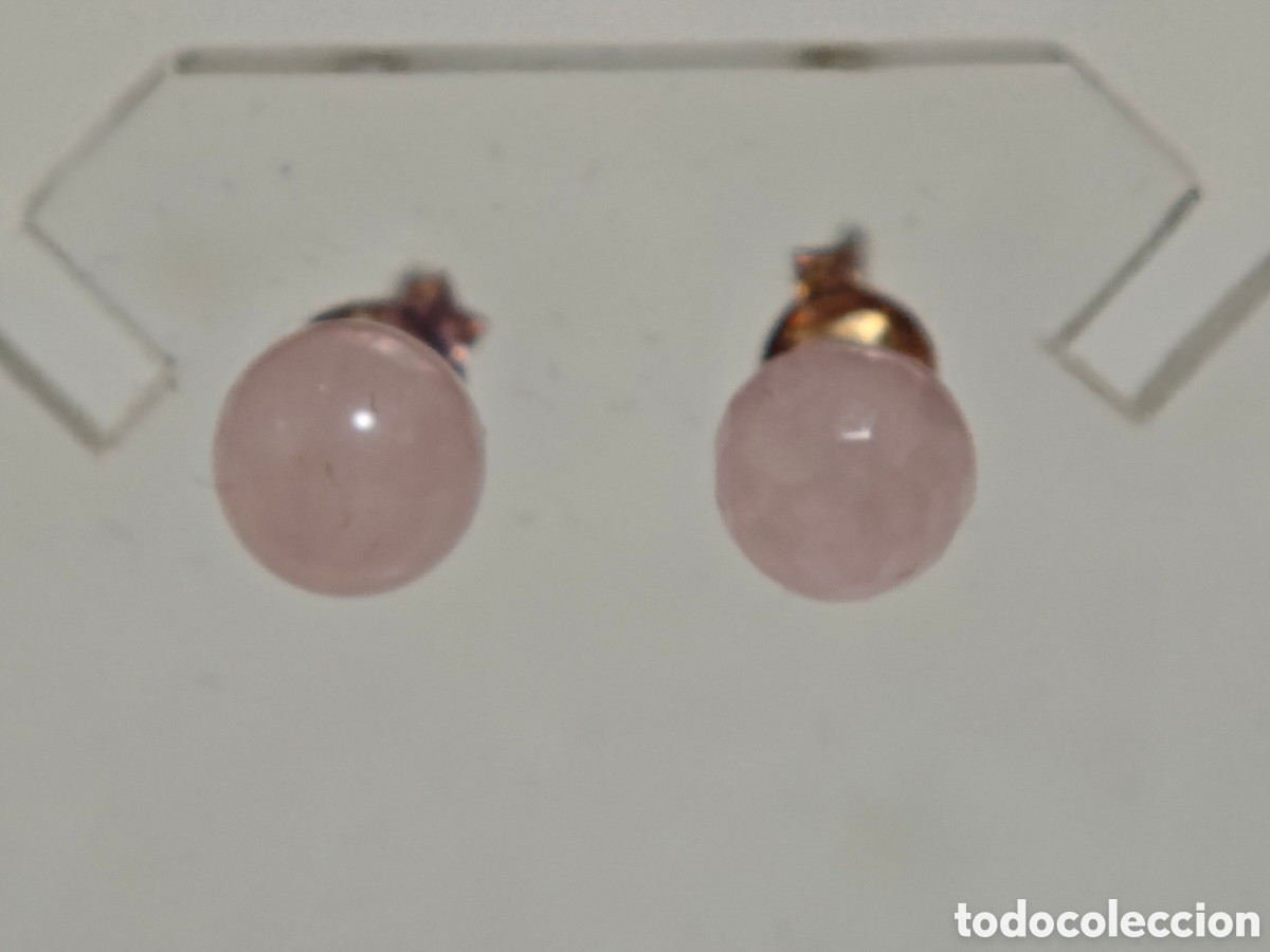 Joyeria: Pendientes en plata de ley y cuarzo rosa - Foto 1