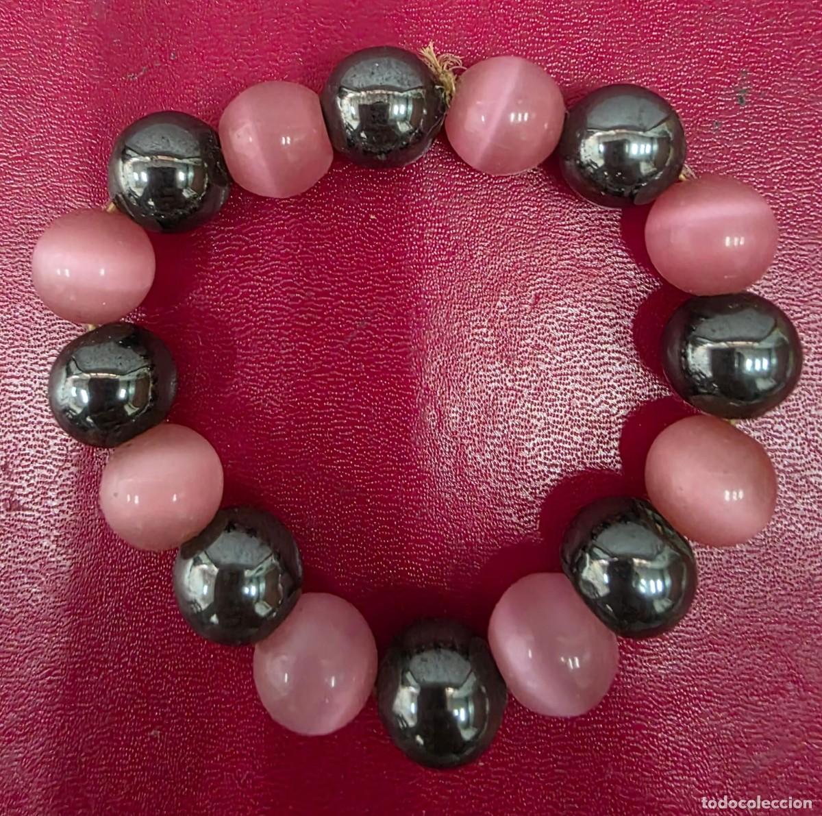 Joyeria: Pulsera de Bolas en Rosa y Hematita &ndash; El&aacute;stica, 7 cm - Foto 1
