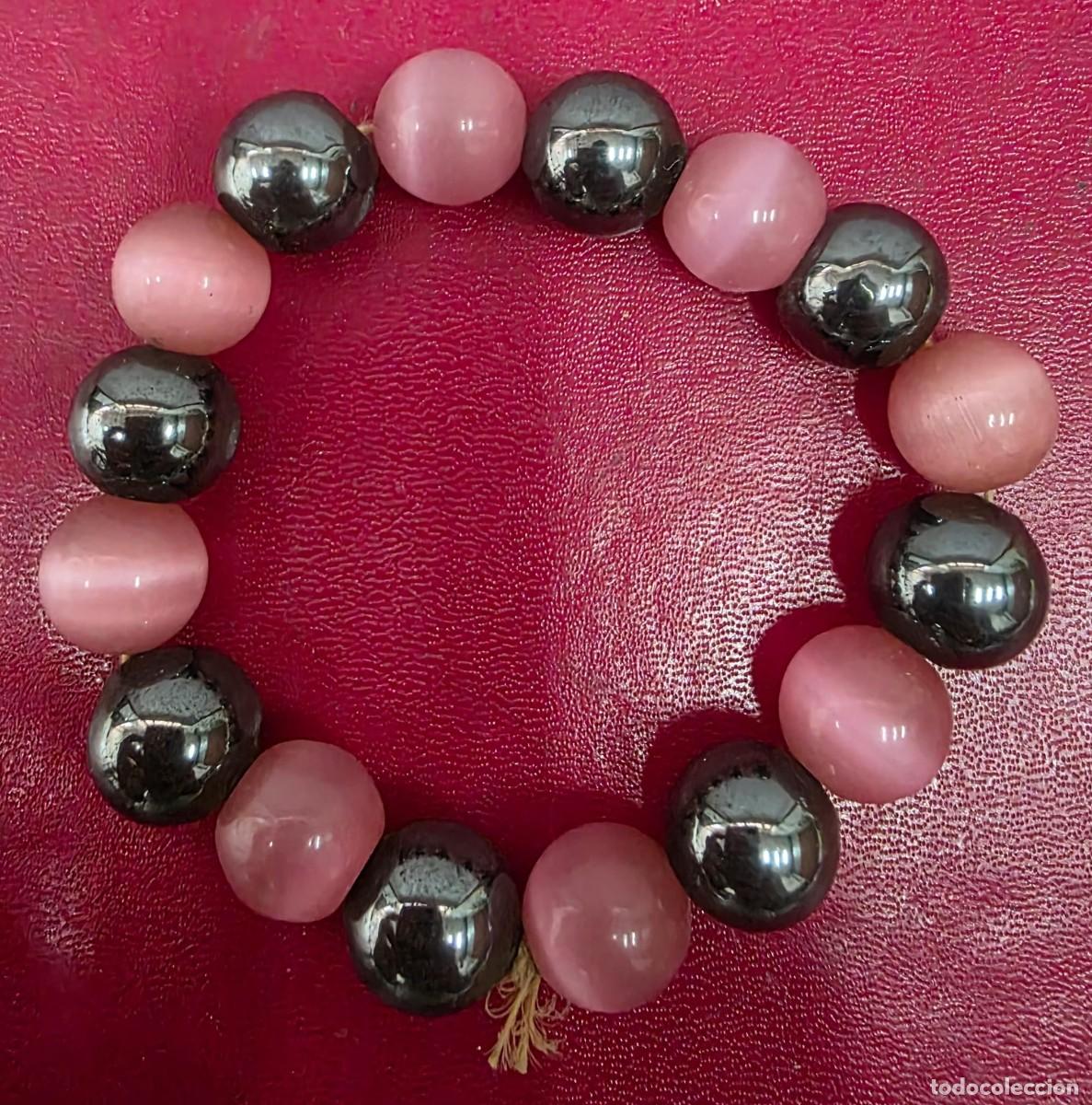 Joyeria: Pulsera de Bolas en Rosa y Hematita &ndash; El&aacute;stica, 7 cm - Foto 2