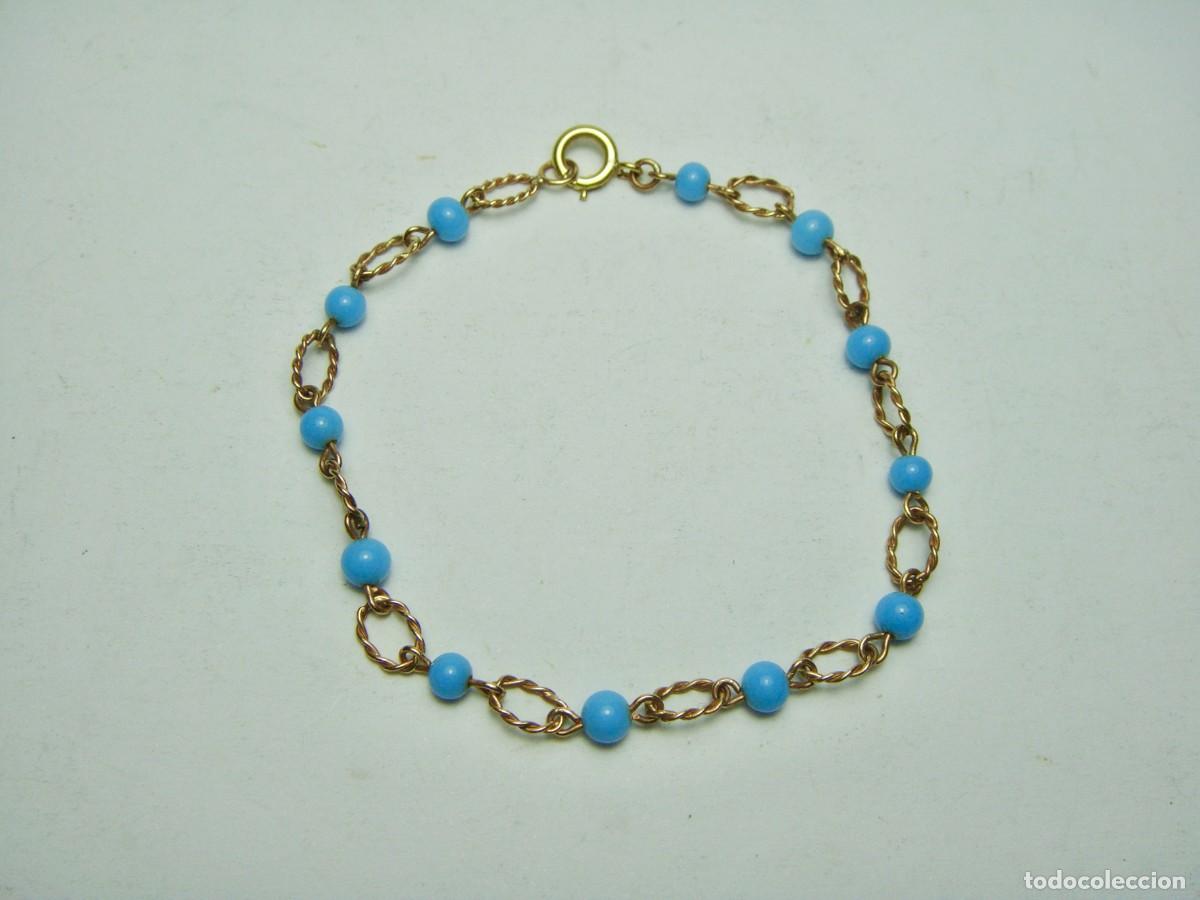 Joyeria: Pulsera de ORO de 18 k con cuentas azul turquesa - Foto 2