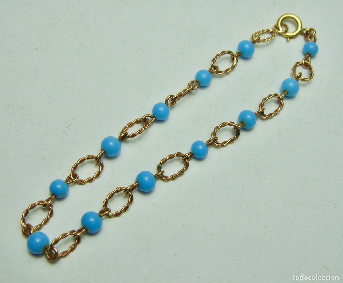 Joyeria: Pulsera de ORO de 18 k con cuentas azul turquesa - Foto 3