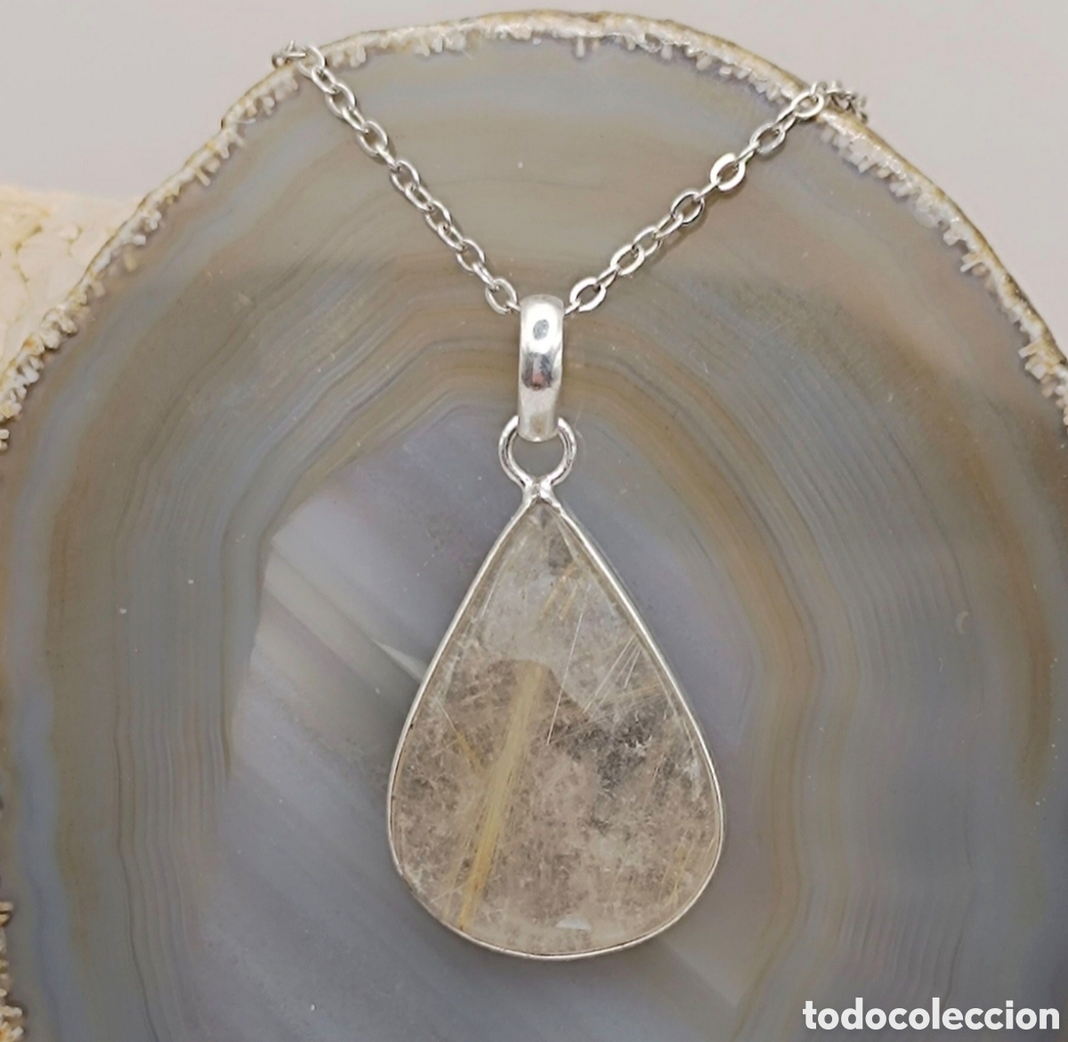 Joyeria: Collar de Cuarzo Rutilado Dorado en Plata de Ley - Foto 1