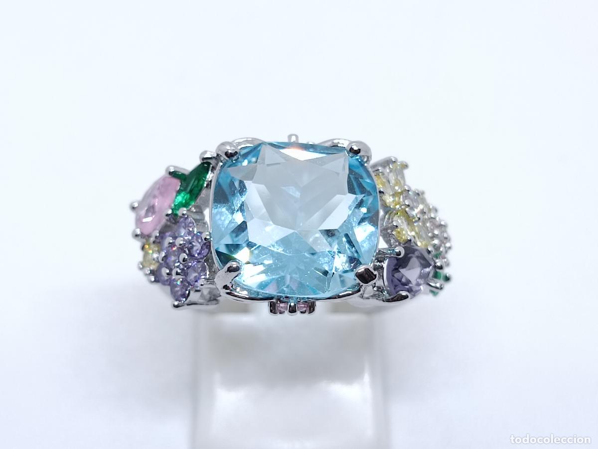 Joyeria: Excelente anillo con gran topacio creado engastado y piedras multicolor - Foto 2