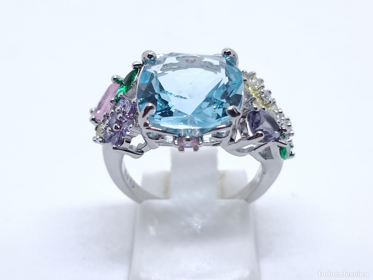 Joyeria: Excelente anillo con gran topacio creado engastado y piedras multicolor - Foto 3