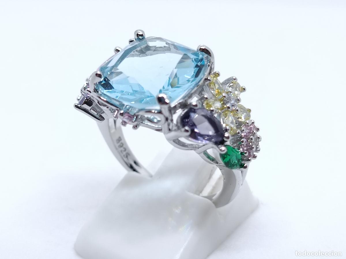 Joyeria: Excelente anillo con gran topacio creado engastado y piedras multicolor - Foto 5