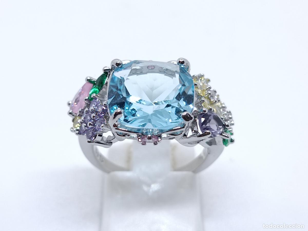 Joyeria: Excelente anillo con gran topacio creado engastado y piedras multicolor - Foto 1