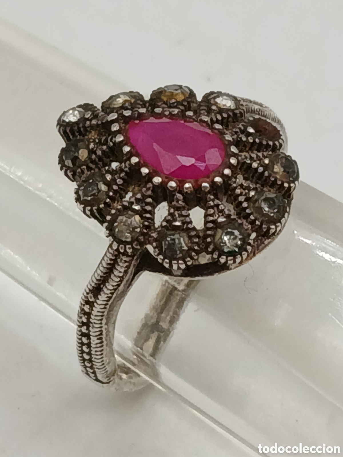Joyeria: Anillo plata 925mls rub&iacute; y cuarzo blanco - Foto 2