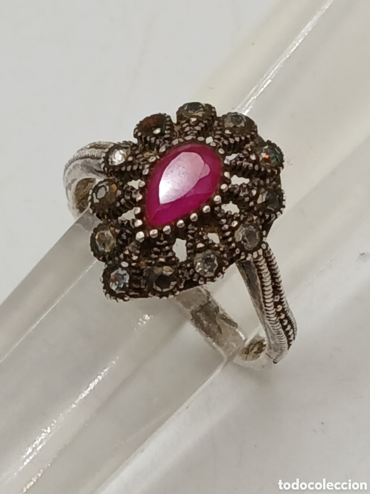Joyeria: Anillo plata 925mls rub&iacute; y cuarzo blanco - Foto 1