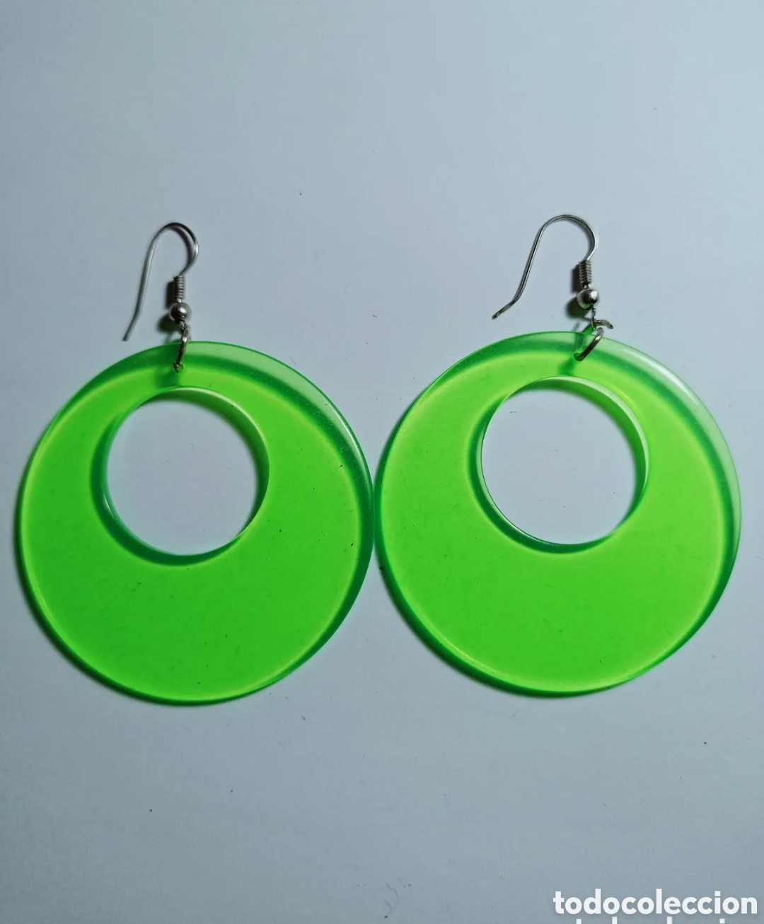 Joyeria: Pendientes flamenca aro verde fluorescente vintage - Foto 1