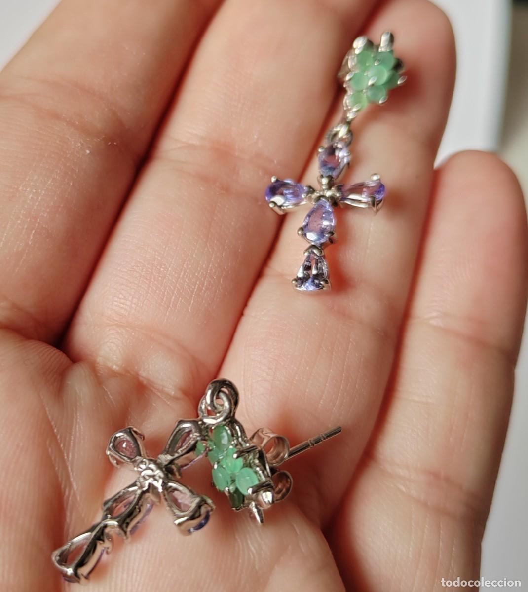 Joyeria: Pendientes con Esmeraldas y Tanzanitas naturales - Foto 2