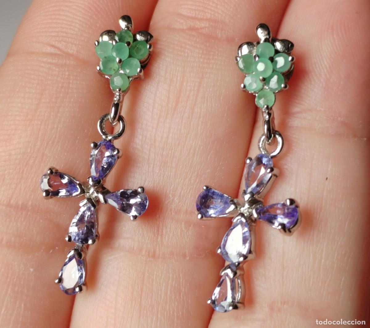 Joyeria: Pendientes con Esmeraldas y Tanzanitas naturales - Foto 3