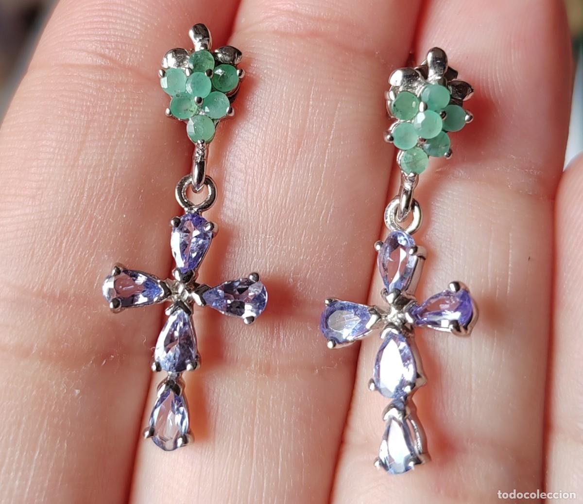 Joyeria: Pendientes con Esmeraldas y Tanzanitas naturales - Foto 4