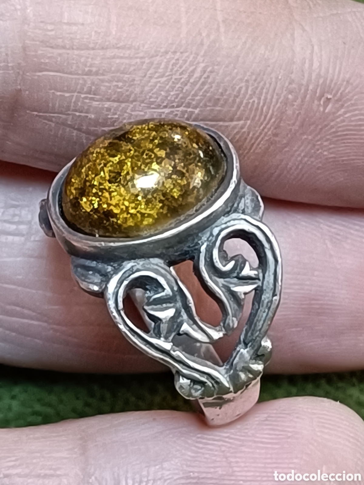 Joyeria: ANTIGUO ANILLO ELABORADO EN PLATA Y &Aacute;MBAR - Foto 6