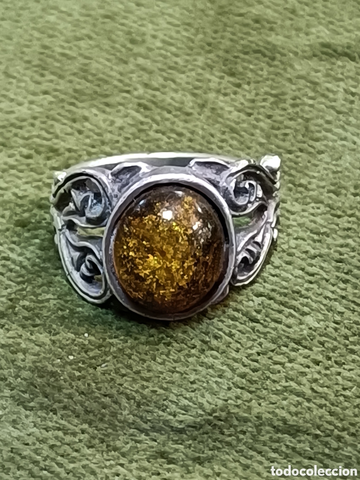 Joyeria: ANTIGUO ANILLO ELABORADO EN PLATA Y &Aacute;MBAR - Foto 1