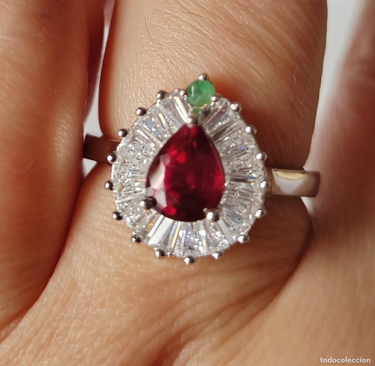 Joyeria: Anillo con Rub&iacute; y Esmeralda natural Plata de Ley - Foto 1