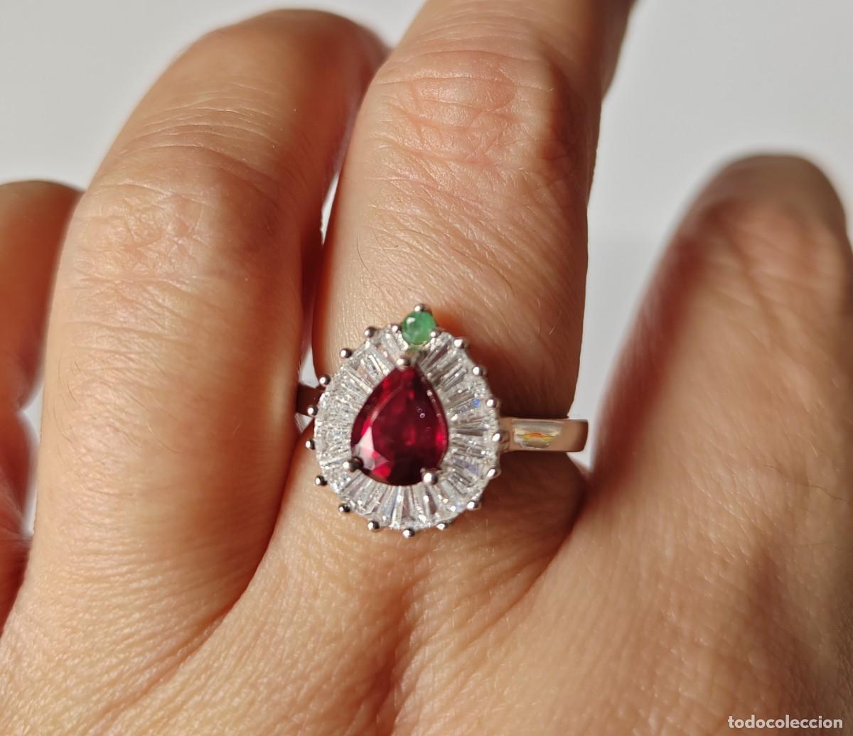 Joyeria: Anillo con Rub&iacute; y Esmeralda natural Plata de Ley - Foto 2