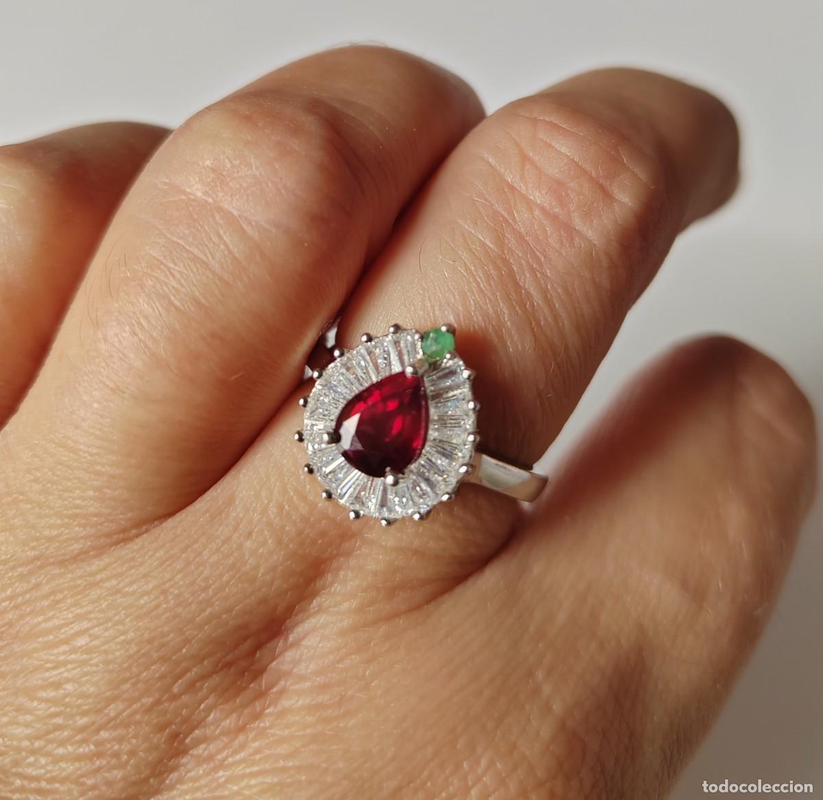 Joyeria: Anillo con Rub&iacute; y Esmeralda natural Plata de Ley - Foto 3