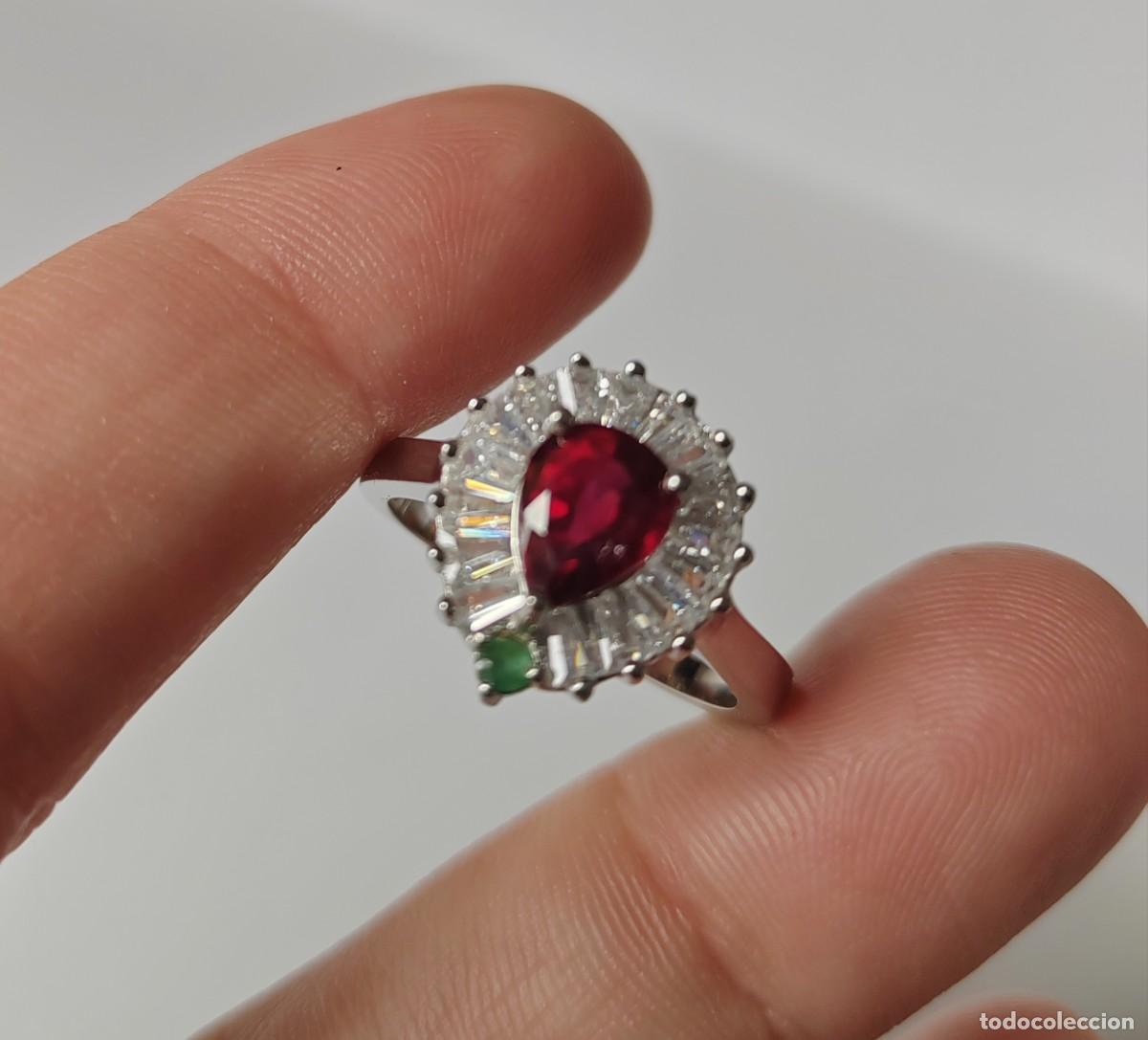 Joyeria: Anillo con Rub&iacute; y Esmeralda natural Plata de Ley - Foto 5