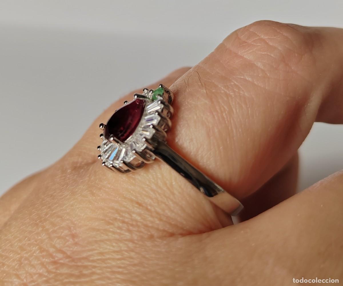 Joyeria: Anillo con Rub&iacute; y Esmeralda natural Plata de Ley - Foto 6