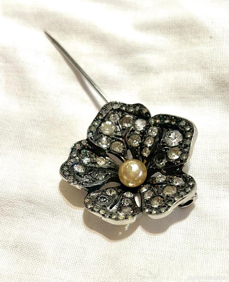 Joyeria: Broche de luto antiguo en forma de flor con perla - Foto 5