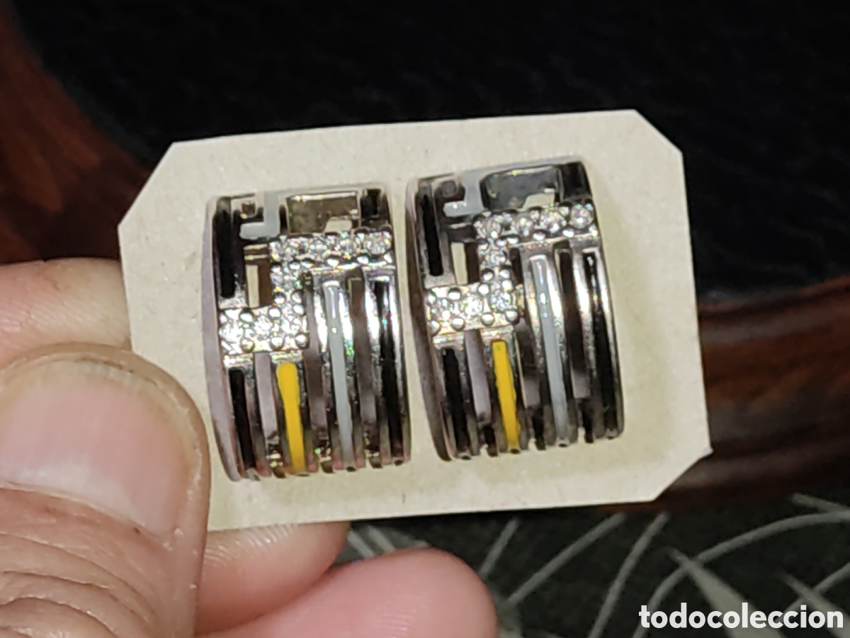 Joyeria: Pendientes con esmalte y circonitas de cristal.Vintage. - Foto 2