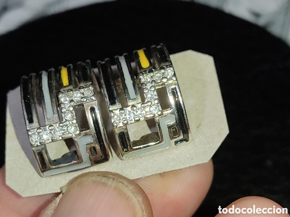 Joyeria: Pendientes con esmalte y circonitas de cristal.Vintage. - Foto 5