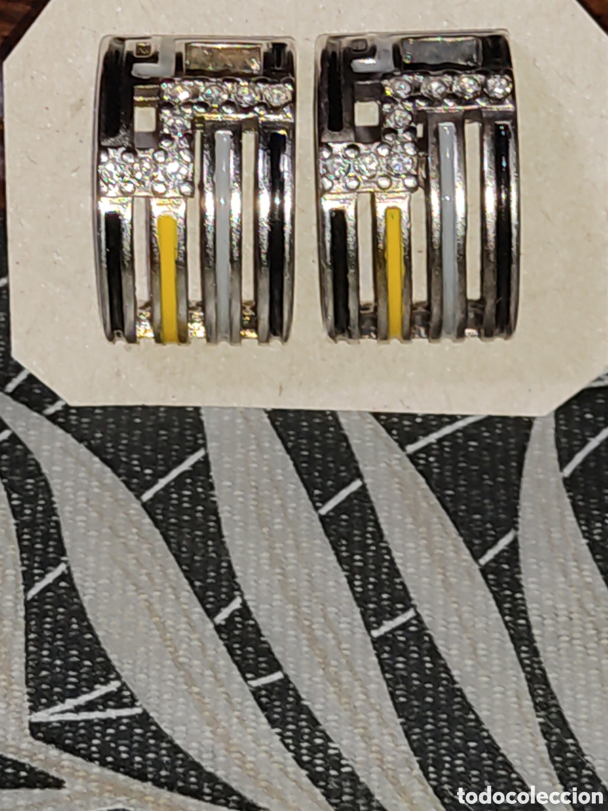 Joyeria: Pendientes con esmalte y circonitas de cristal.Vintage. - Foto 1