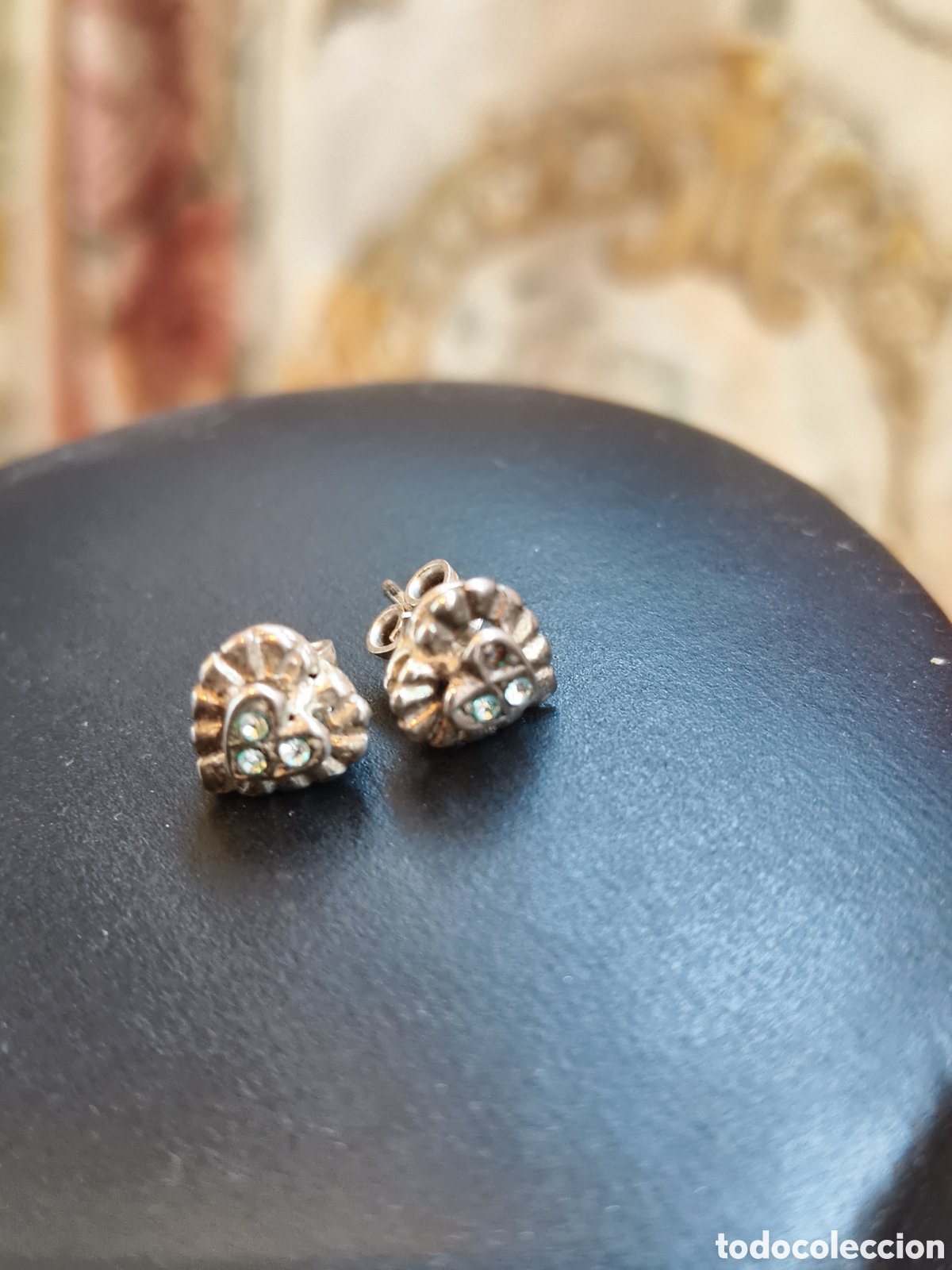 Joyeria: Antiguos pendientes de plata en forma de coraz&oacute;n con peque&ntilde;os cristales - Foto 4