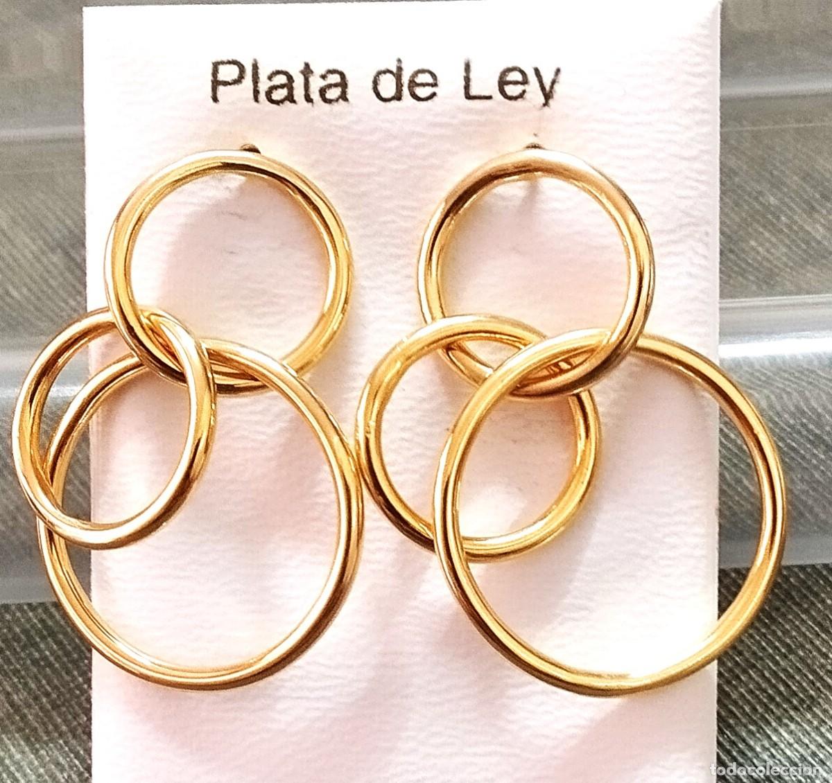 Joyeria: Pendientes dise&ntilde;o c&iacute;rculos, Plata dorada - Foto 1