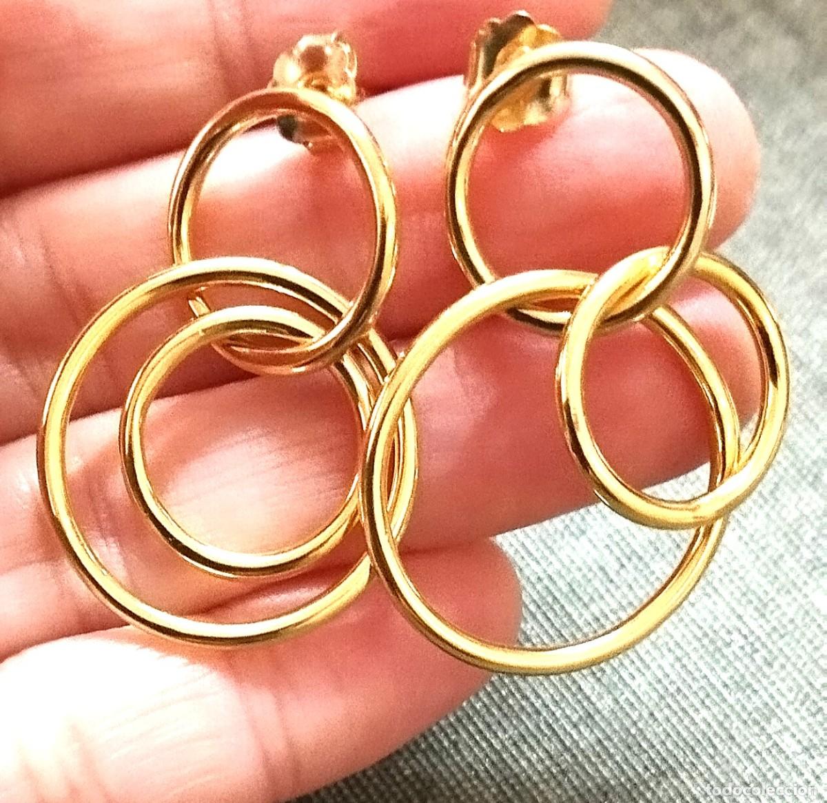 Joyeria: Pendientes dise&ntilde;o c&iacute;rculos, Plata dorada - Foto 2