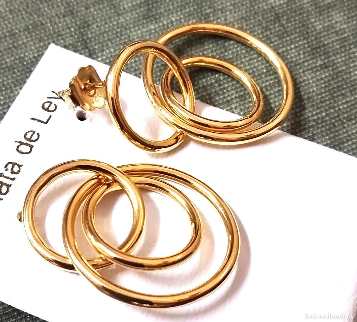 Joyeria: Pendientes dise&ntilde;o c&iacute;rculos, Plata dorada - Foto 3