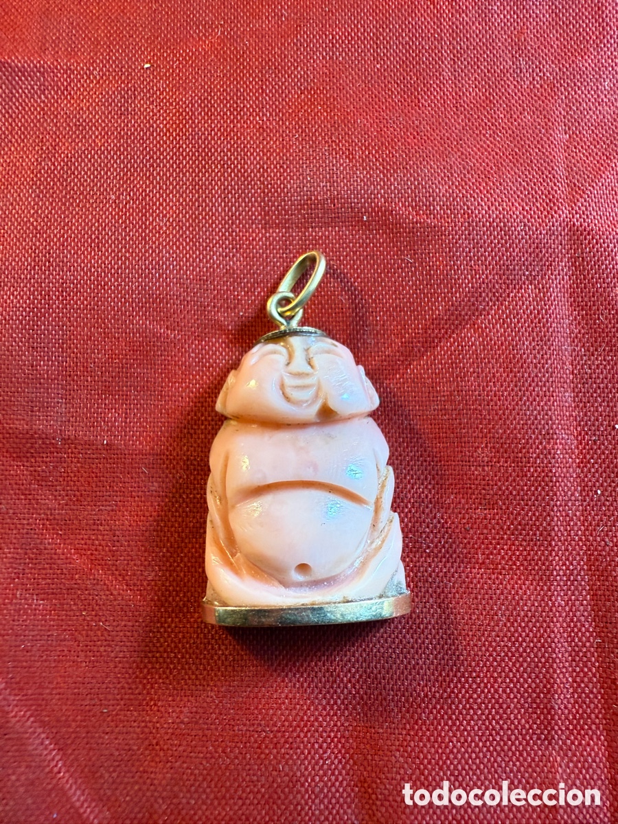 Joyeria: COLGANTE BUDA SONRIENTE DE CORAL ROSA Y ORO - Foto 1