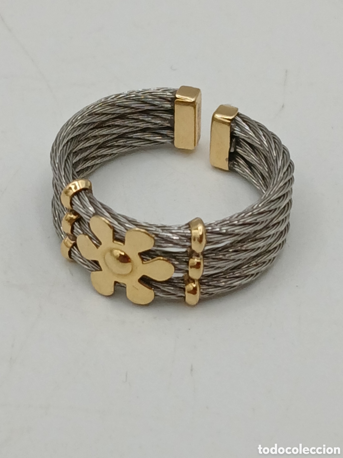 Joyeria: Anillo acero y oro 18quilates. Ajustable - Foto 2