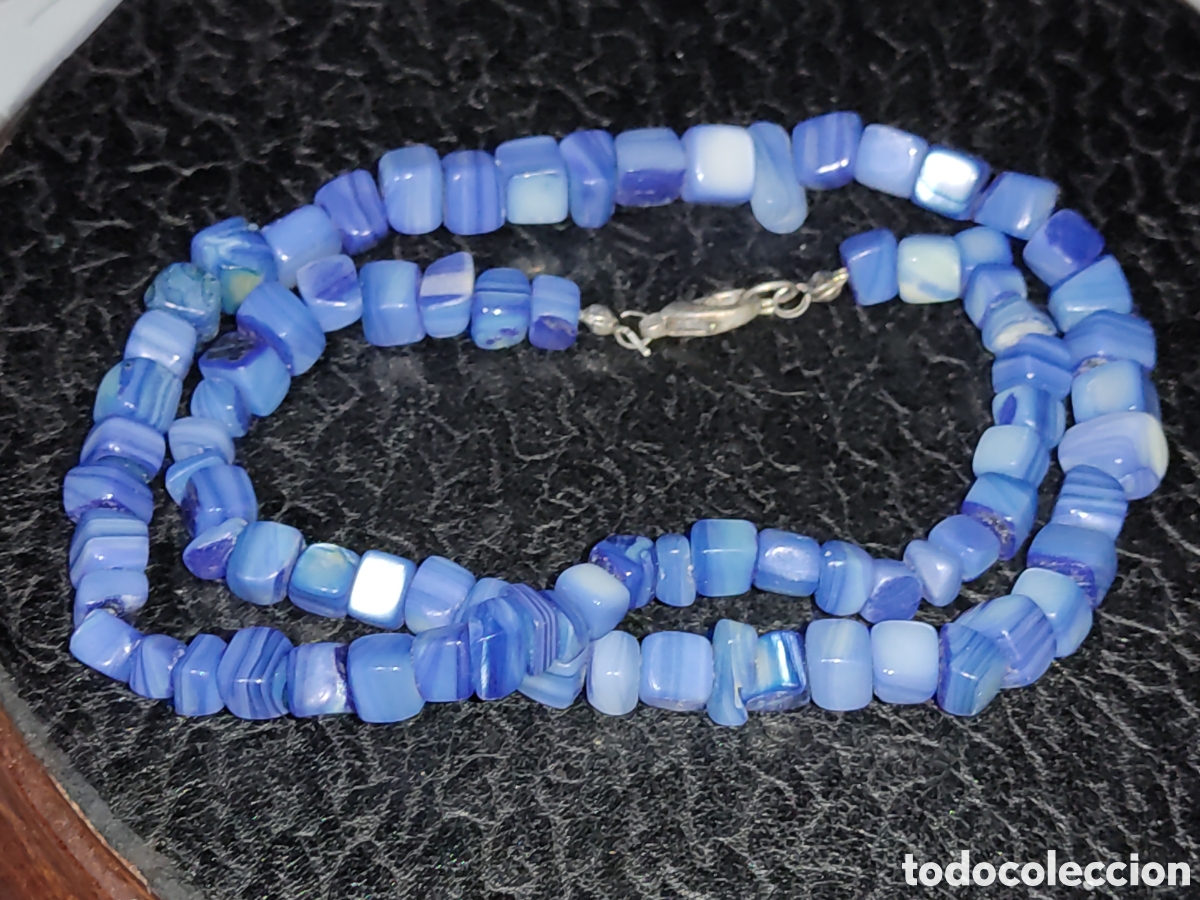 Joyeria: Collar de n&aacute;car azul.Vintage. - Foto 3