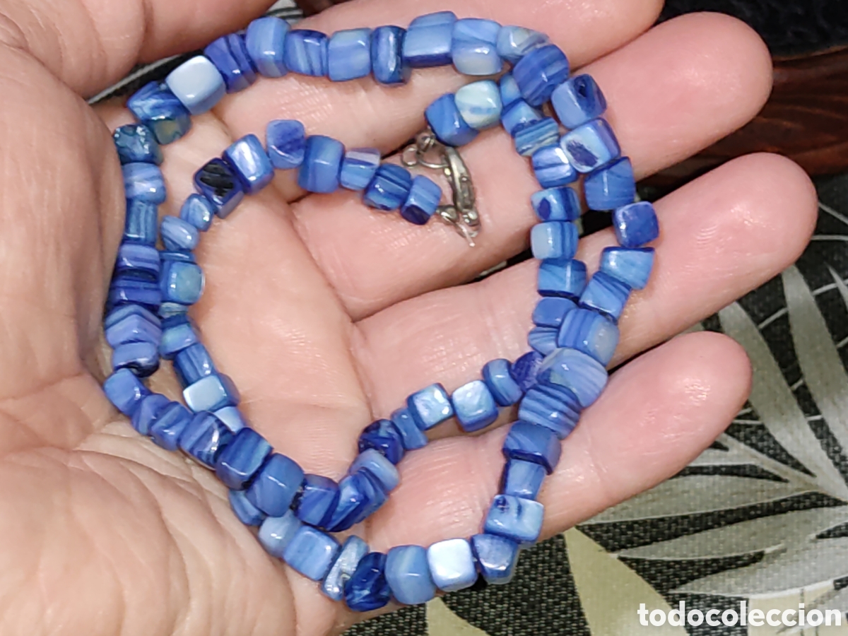 Joyeria: Collar de n&aacute;car azul.Vintage. - Foto 4