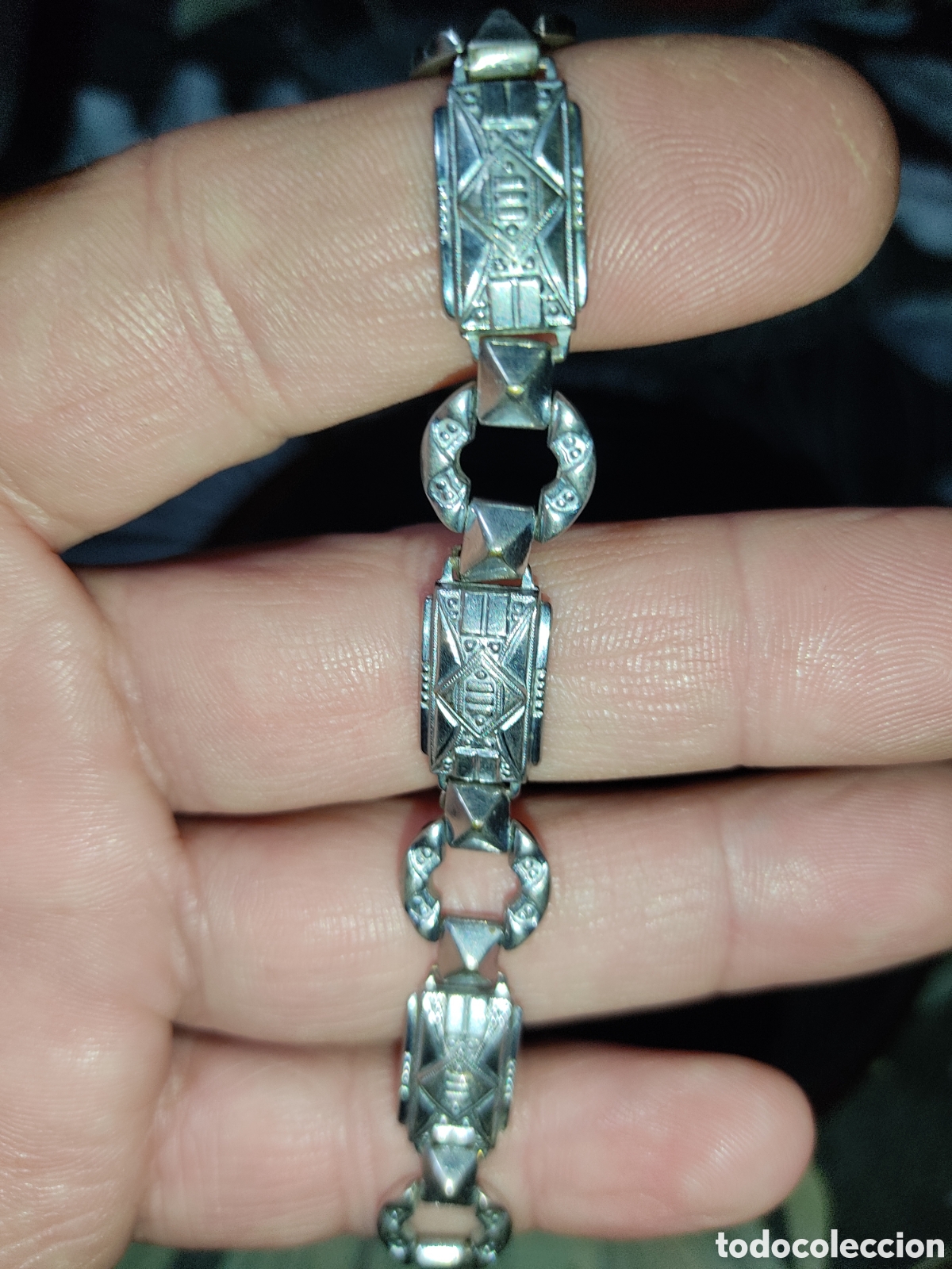 Joyeria: Pulsera modernista repujada y rodiada.Para mu&ntilde;eca peque&ntilde;a. - Foto 2