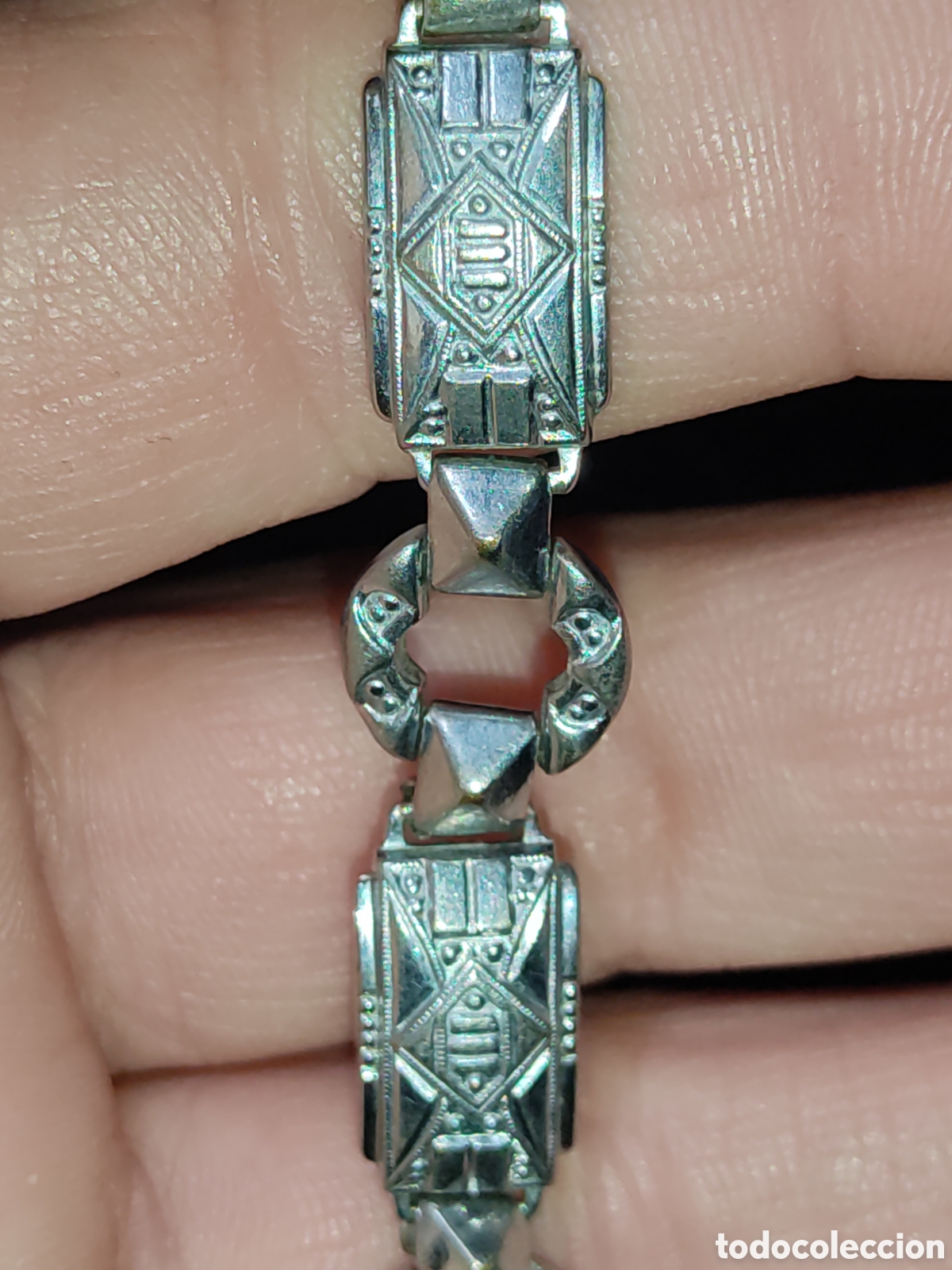 Joyeria: Pulsera modernista repujada y rodiada.Para mu&ntilde;eca peque&ntilde;a. - Foto 3