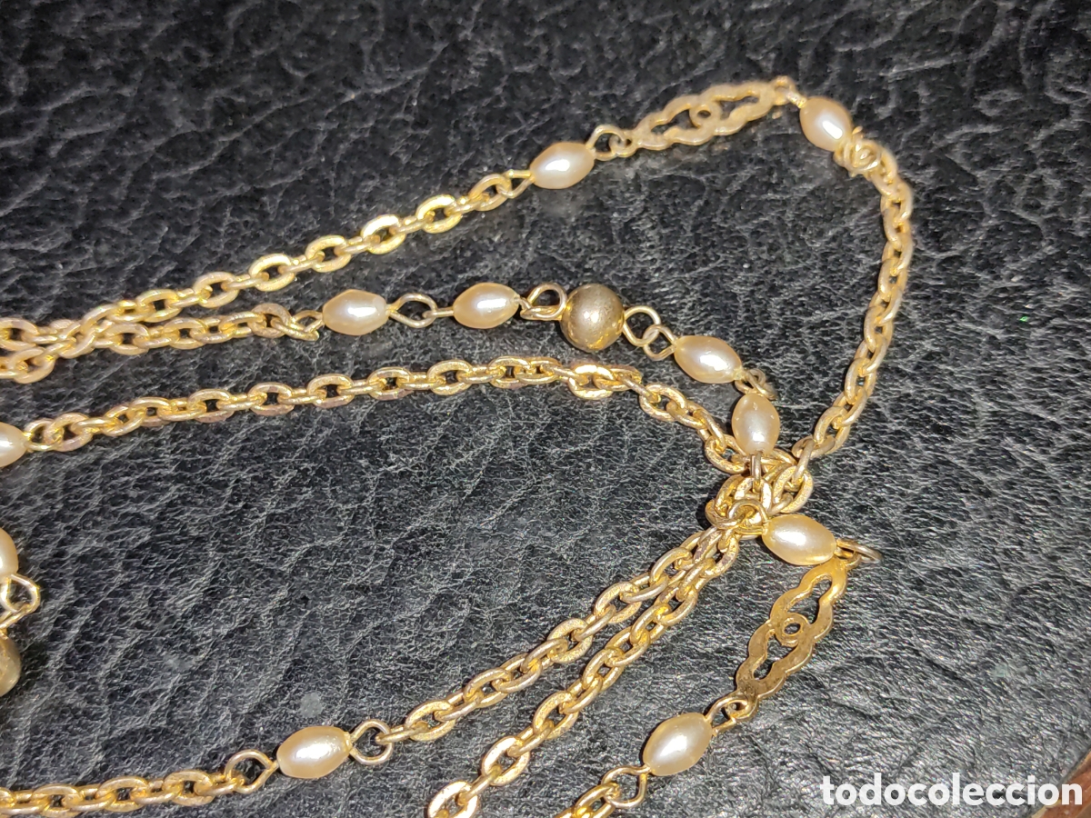 Joyeria: Collar dorado largo de cadena y perlas.Vintage - Foto 5