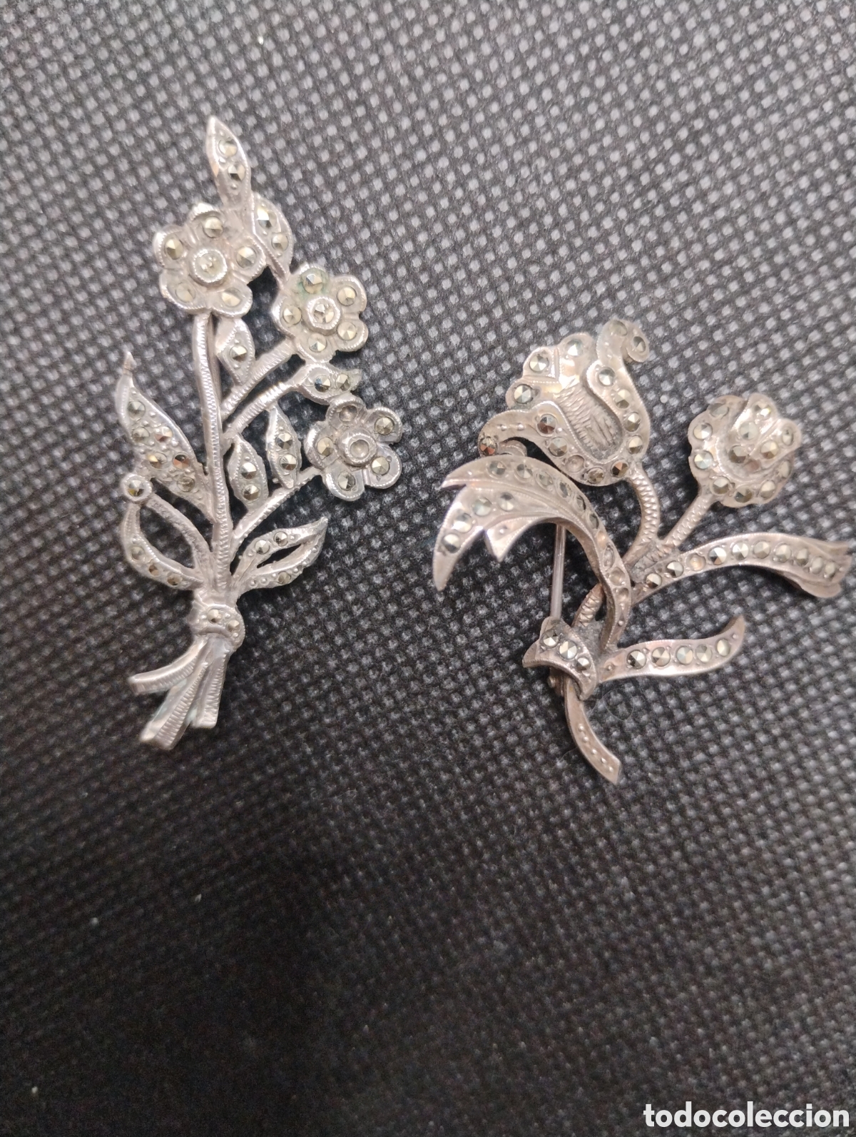 Joyeria: Pareja de Broches en Plata y Marquesitas - Foto 2