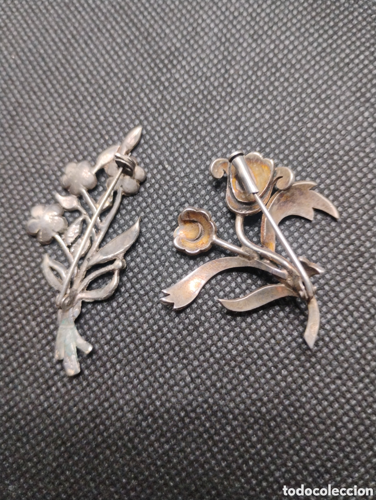 Joyeria: Pareja de Broches en Plata y Marquesitas - Foto 3