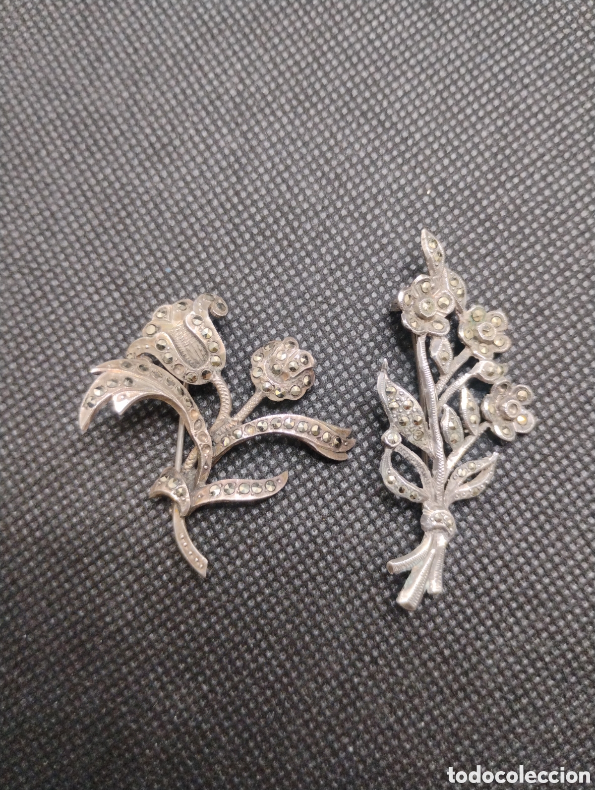 Joyeria: Pareja de Broches en Plata y Marquesitas - Foto 1