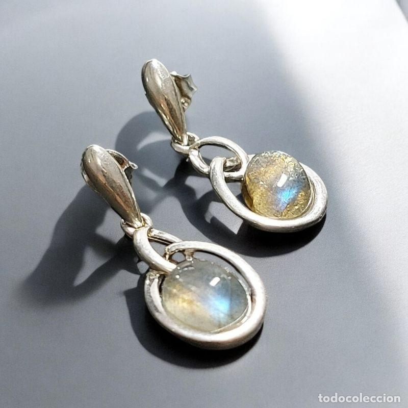 Joyeria: Par de Pendientes Cabujones de Labradorita Plata - Foto 1