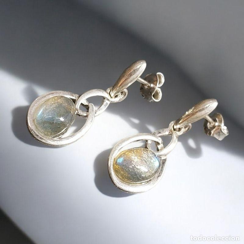 Joyeria: Par de Pendientes Cabujones de Labradorita Plata - Foto 2