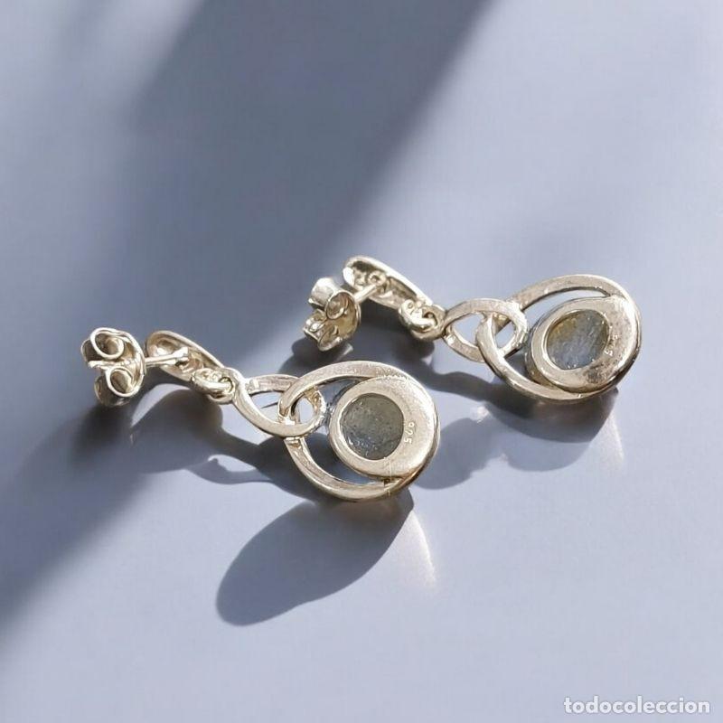 Joyeria: Par de Pendientes Cabujones de Labradorita Plata - Foto 3