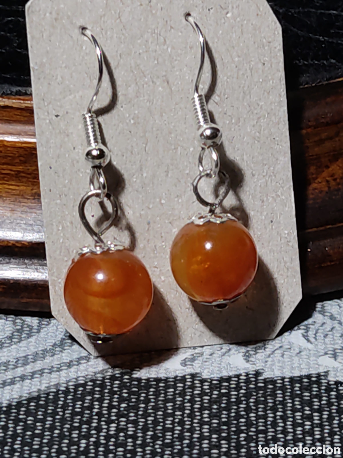 Joyeria: Pendientes con cuenta Carneola.Vintage. - Foto 2