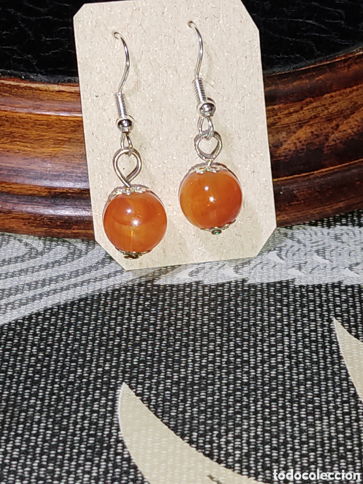 Joyeria: Pendientes con cuenta Carneola.Vintage. - Foto 1