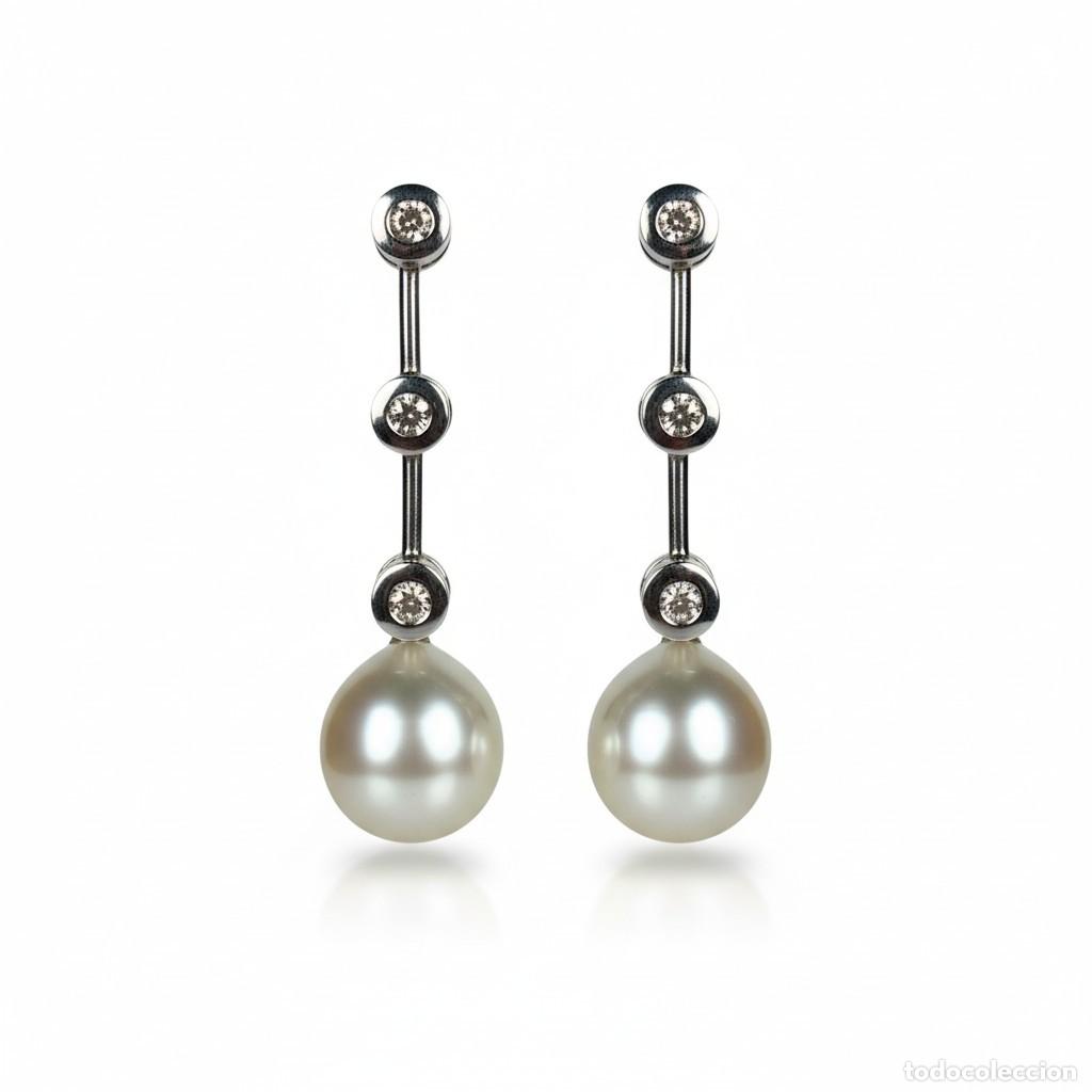 Joyeria: Pendientes de oro blanco 18k con diamantes y perlas - Foto 1