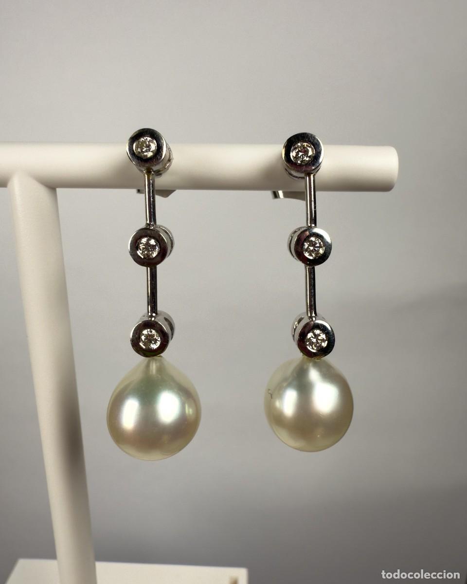 Joyeria: Pendientes de oro blanco 18k con diamantes y perlas - Foto 2