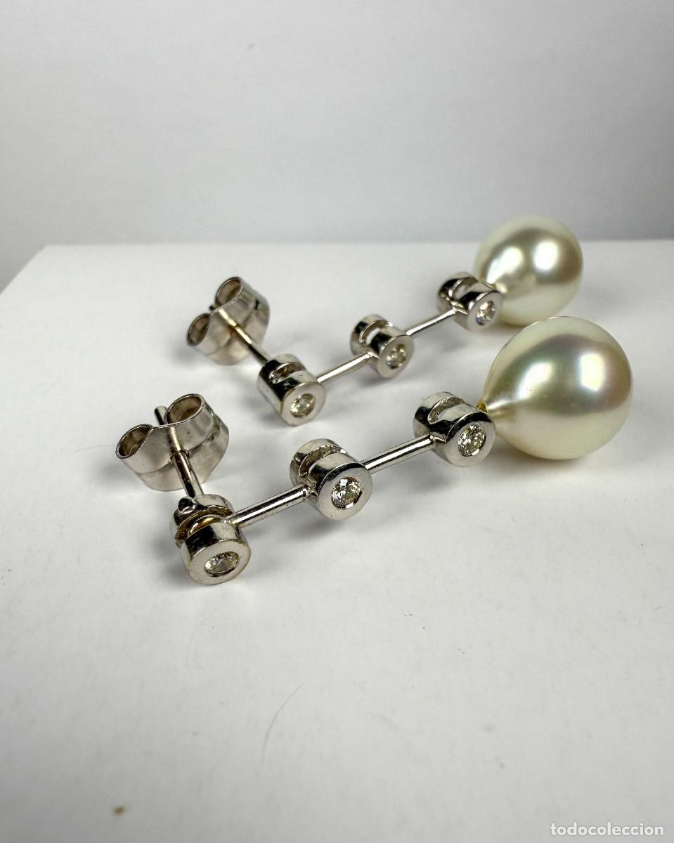Joyeria: Pendientes de oro blanco 18k con diamantes y perlas - Foto 3